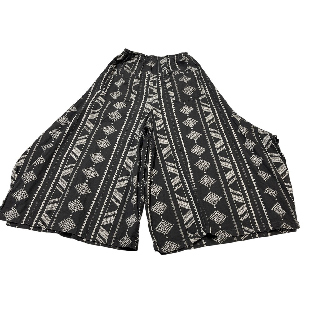 Harem Pants Black Aztec Print Wide Split Let Cropped Boho Hippie Festival Indie - Picture 10 of 14